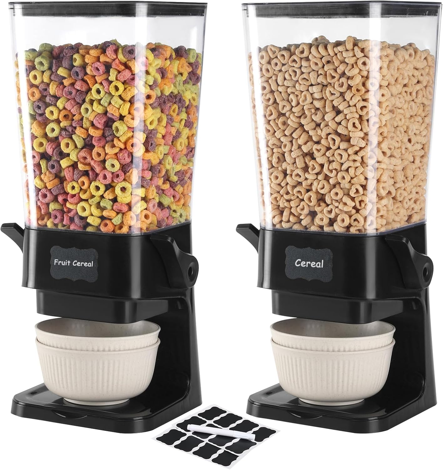 Cereal Dispenser Countertop with Bowls and Labels for Storage