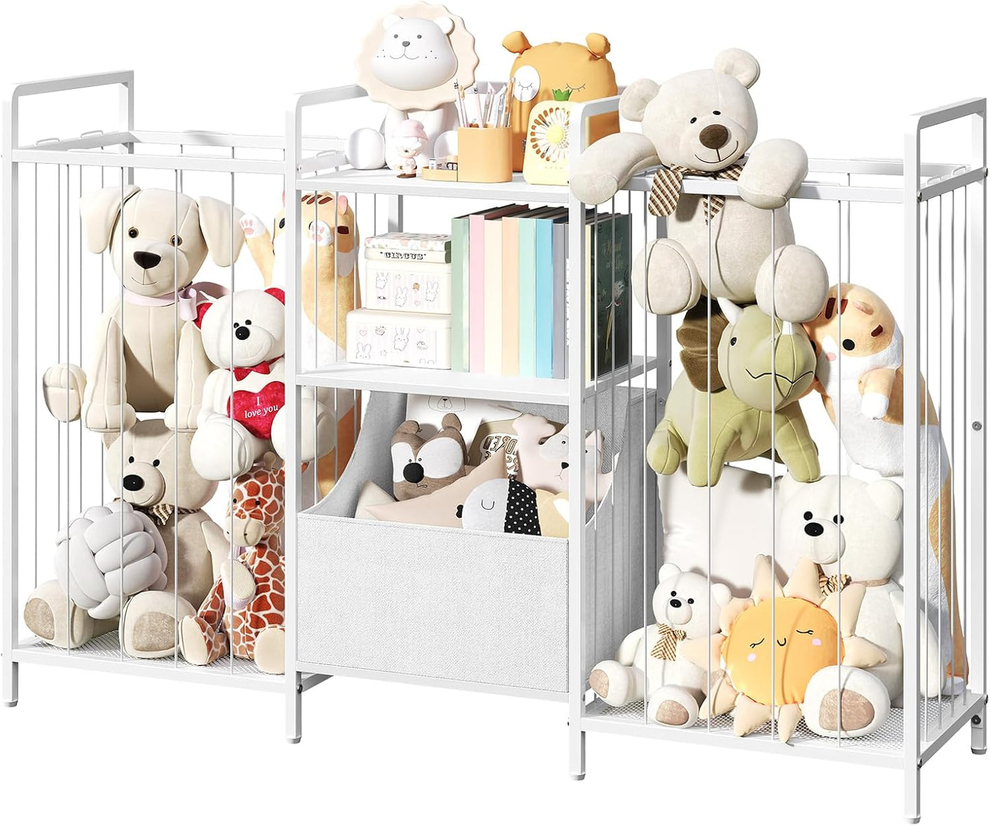 Large Stuffed Animal Storage Net with Kids Bookshelf and Toy Holder