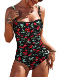 Ekouaer Women's One Piece Swimsuit Ruched Tummy Control Vintage