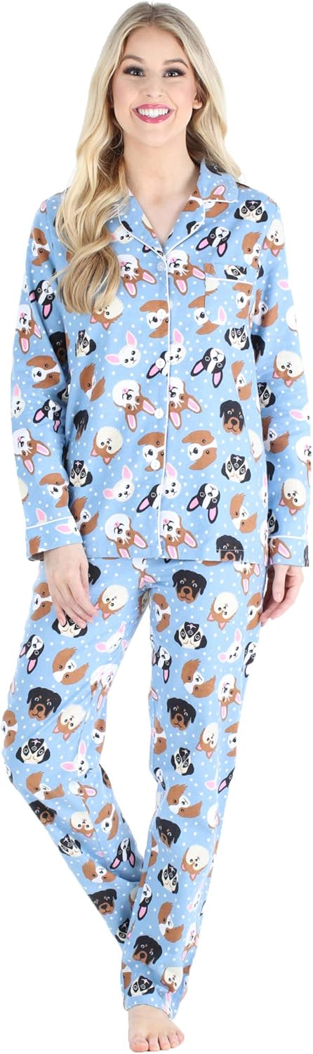 PajamaMania Women's Cotton Flannel Long Sleeve Pajama Set