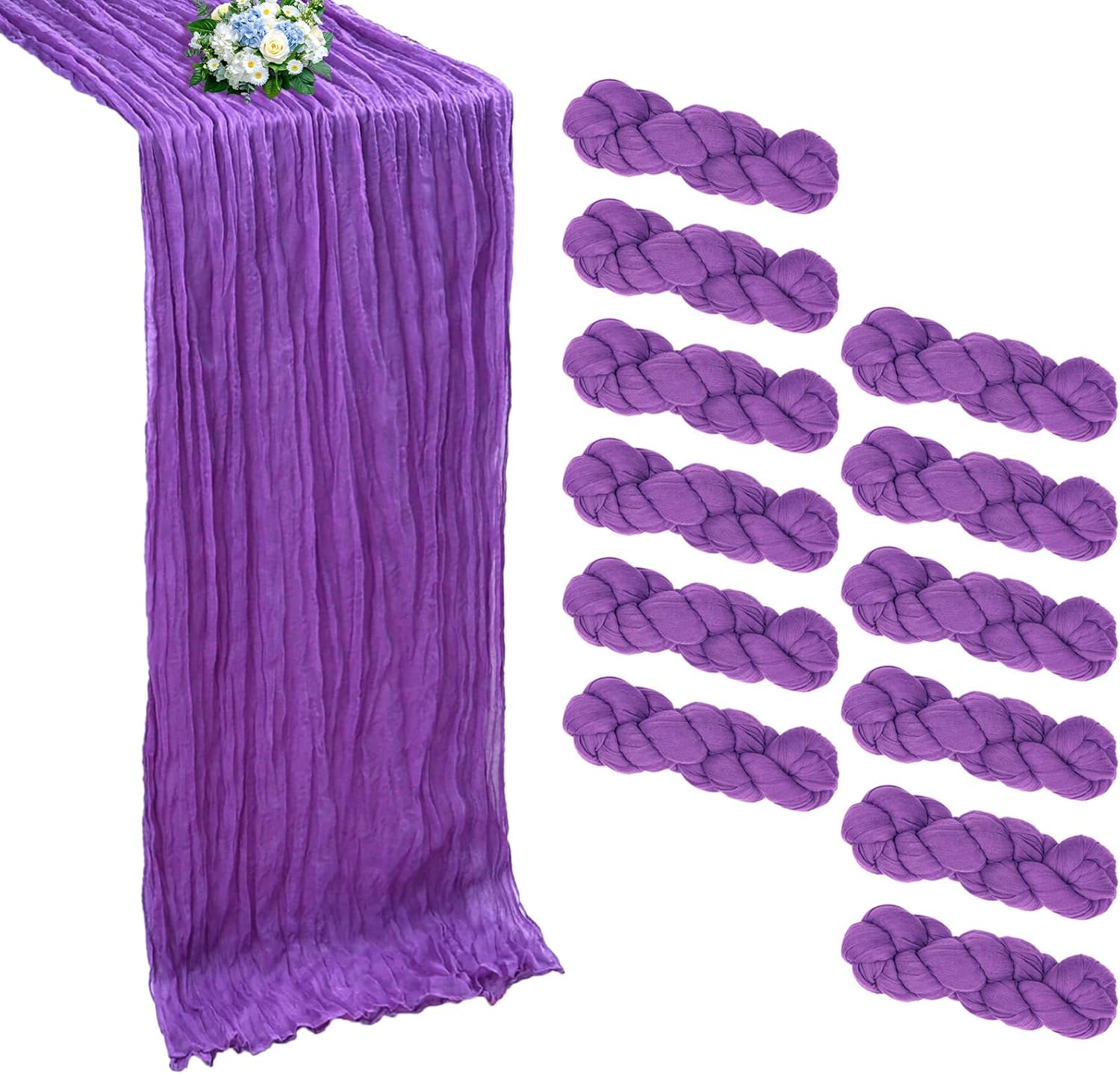 RestfulGlow 12 Pack Purple Cheesecloth Table Runner 10FT