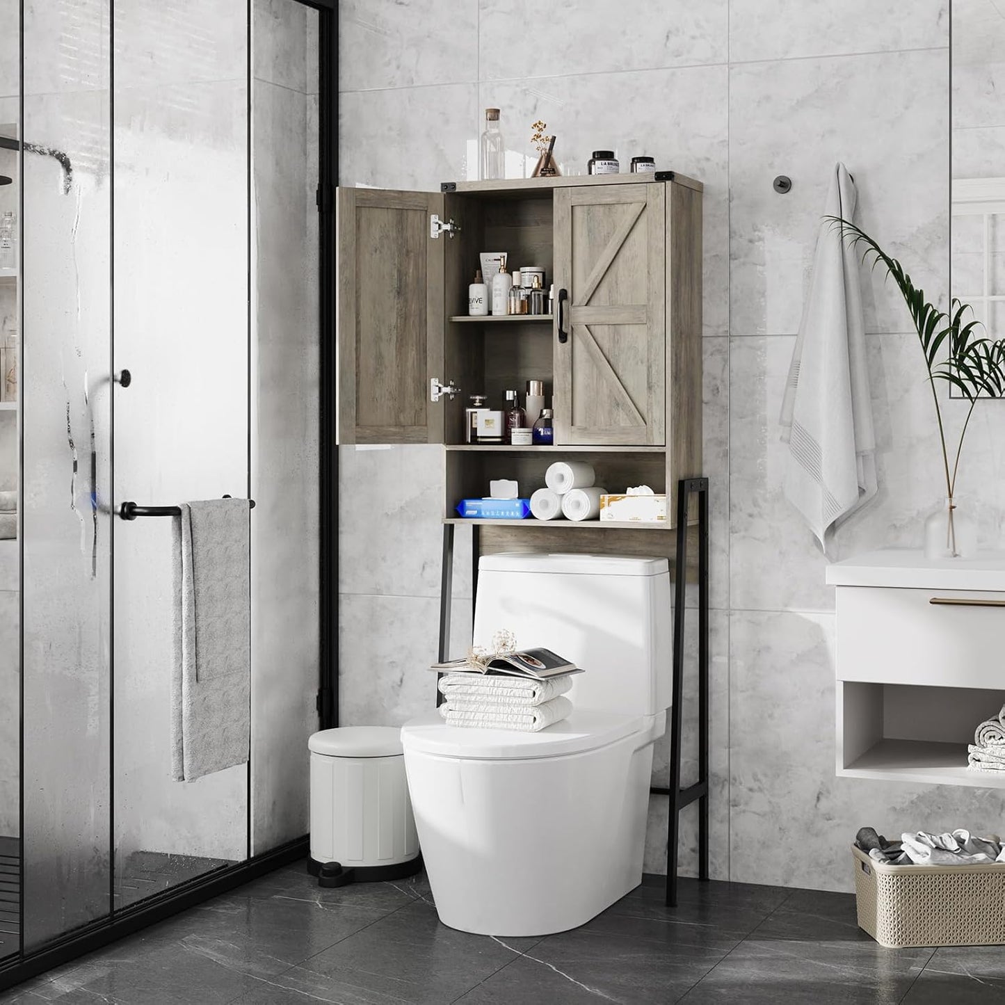 Over The Toilet Storage Cabinet with 2-Door Design for Organizing
