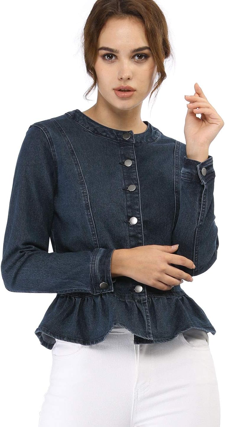 Allegra K Women's Peplum Denim Jacket for Stylish Casual Wear