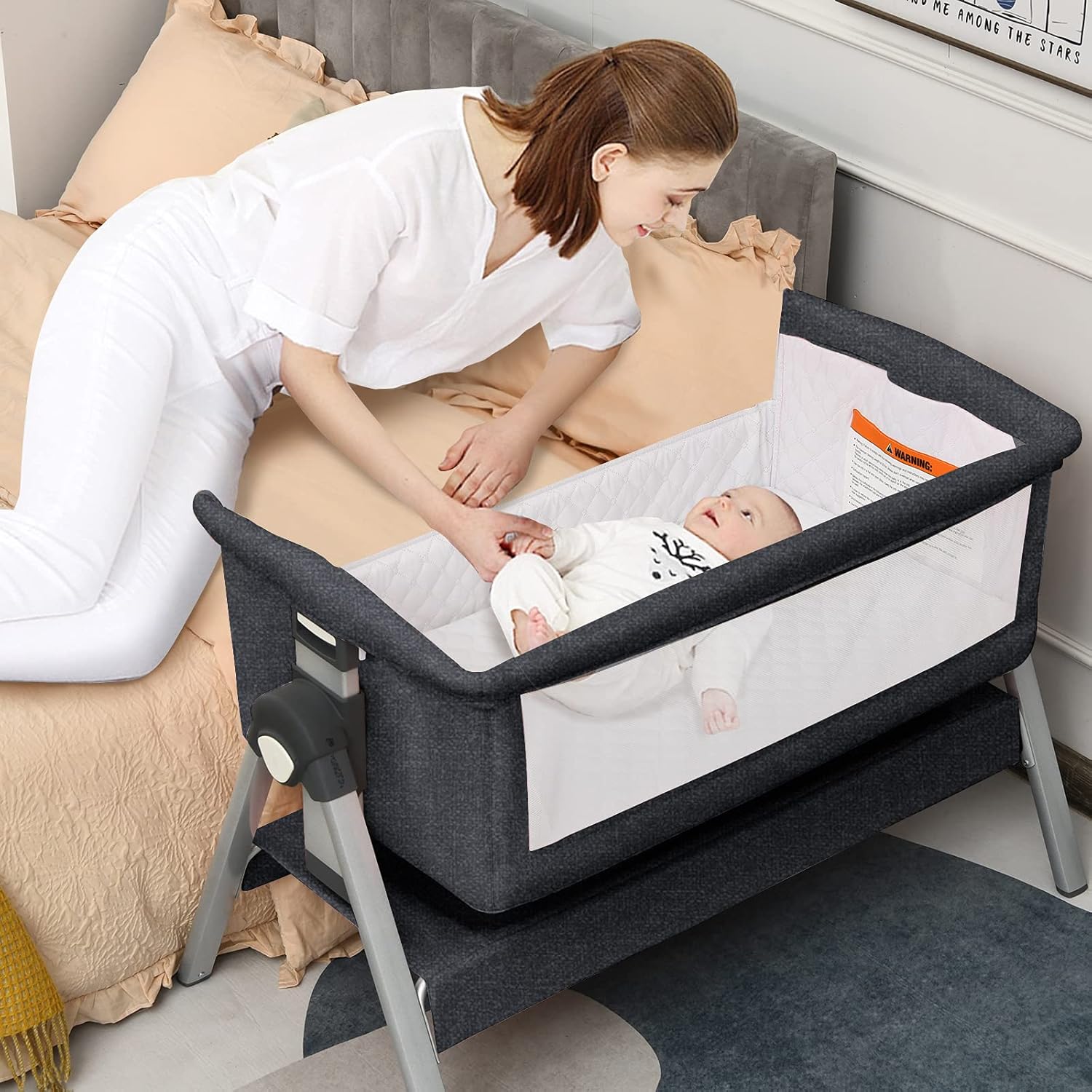 INFANS Baby Bassinet Bedside Crib with Adjustable Heights