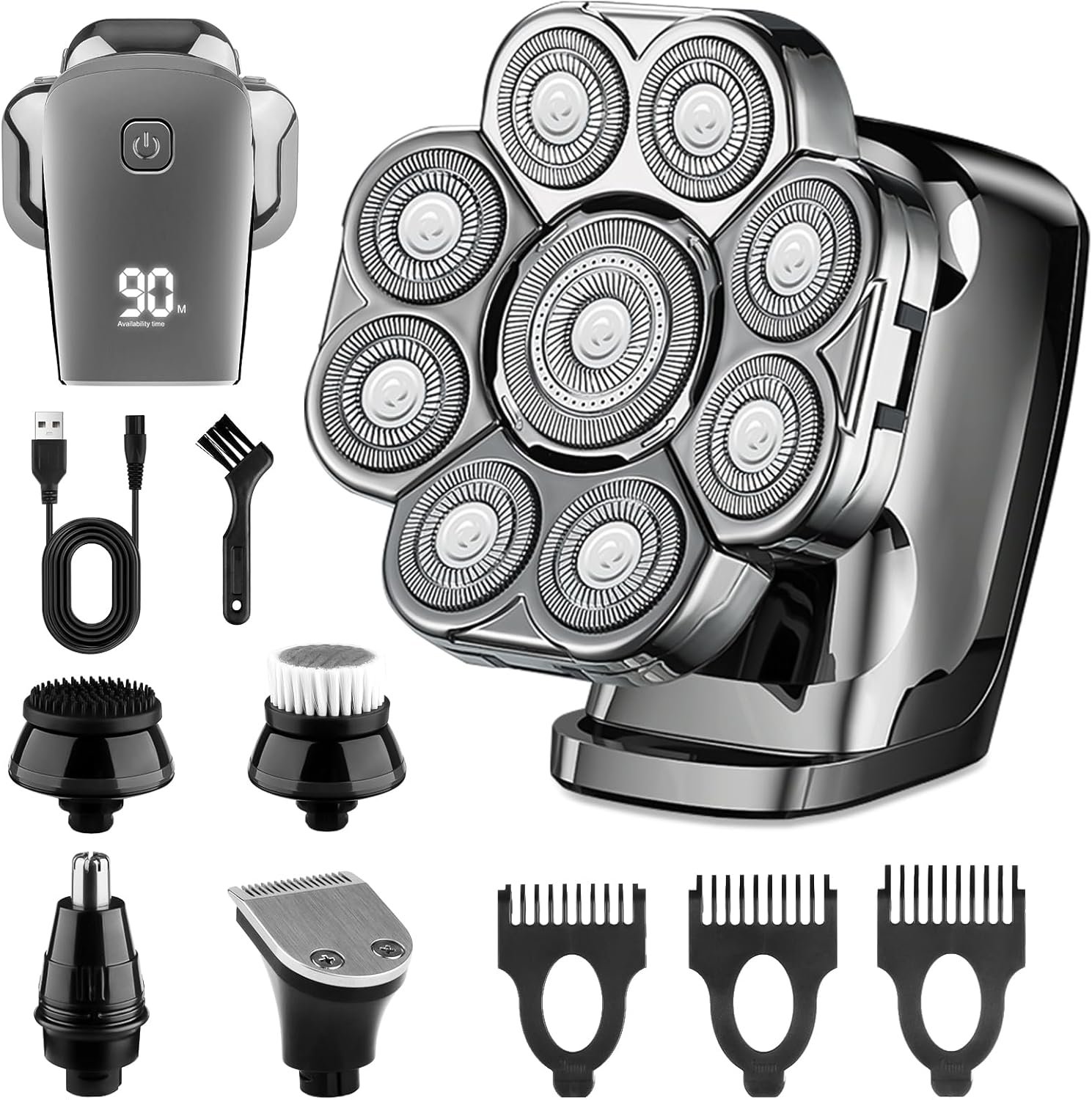 9D Electric Head Shaver for Bald Men with LED Display & More
