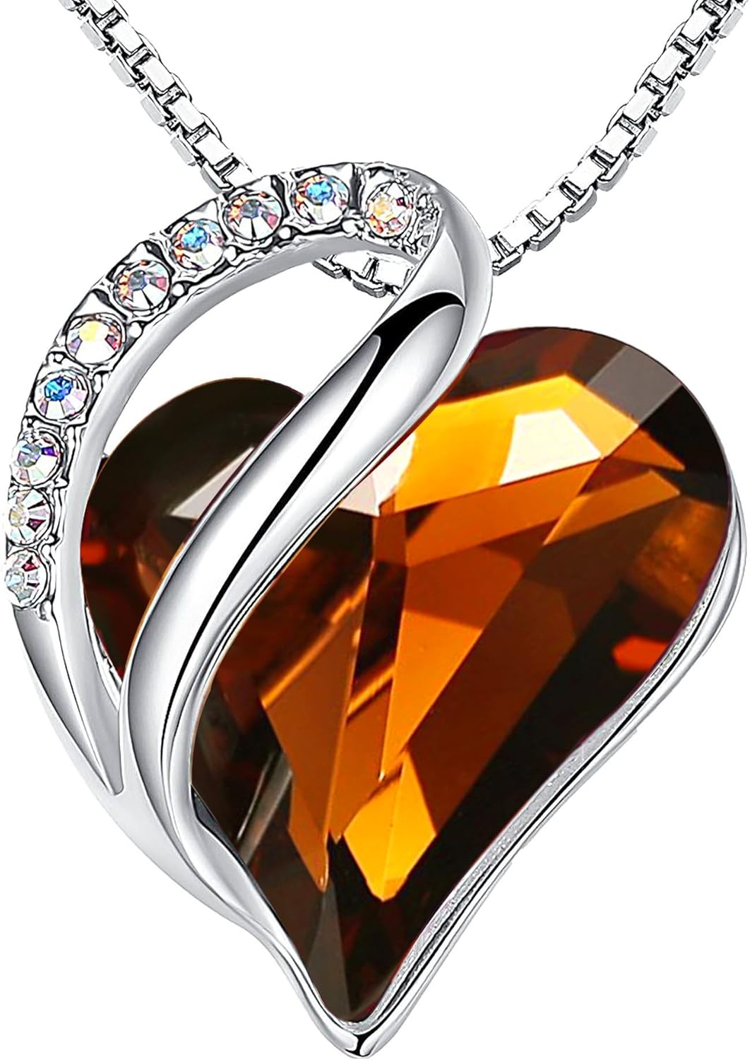 Leafael Infinity Love Birthstone Heart Crystal Pendant Necklace