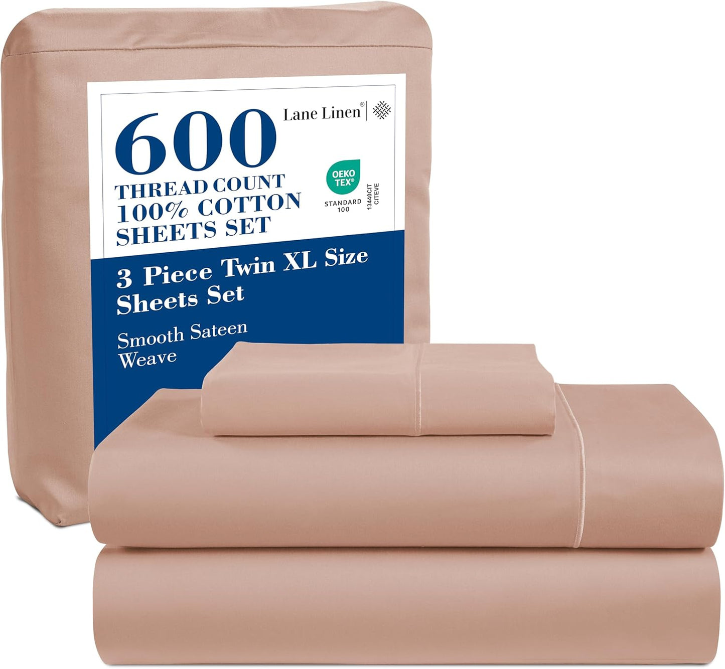 Luxury Twin XL Bed Sheets Set with 600 TC Cotton in Dusty Rose