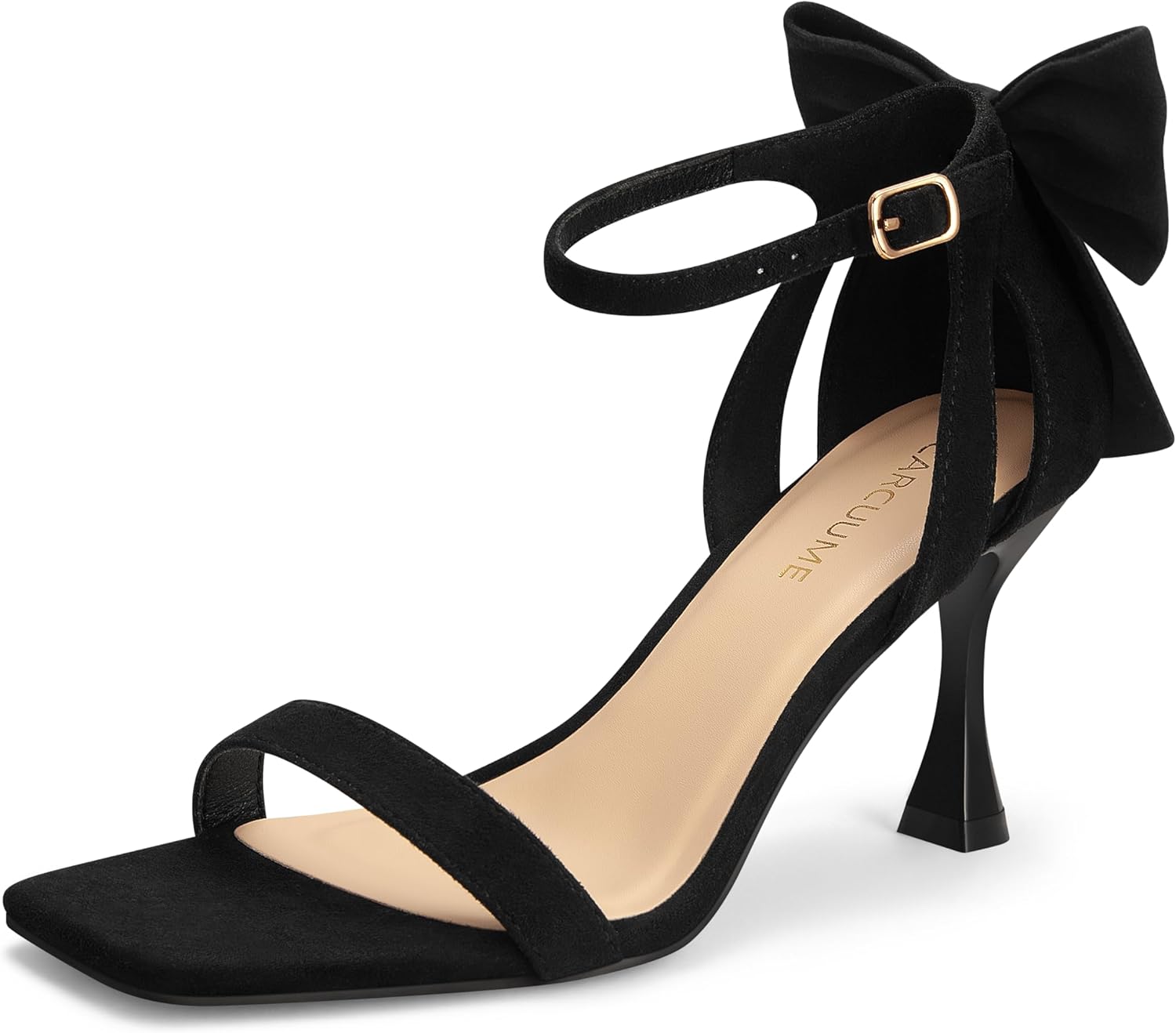 Carcuume Women's Square Toe Heels with Bow Tie Ankle Strap