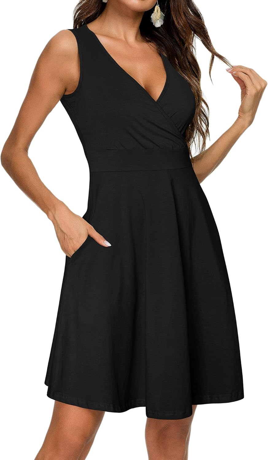 GUBERRY Womens Wrap V Neck Sleeveless Sundress with Pockets