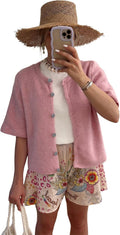SCUSTY Women's Lightweight Short Sleeve Button-Down Cardigan