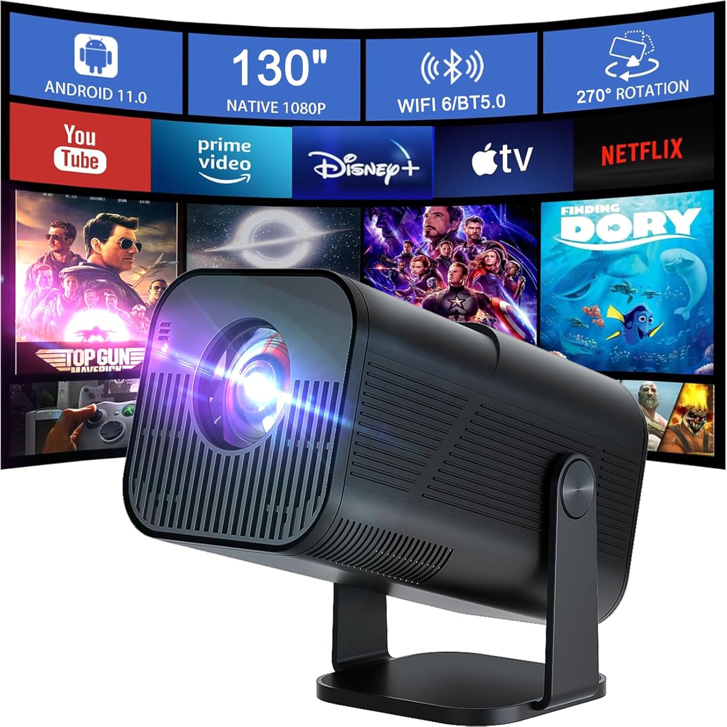 Portable 4K Mini Projector with Bluetooth/WIFI - Amovfilm