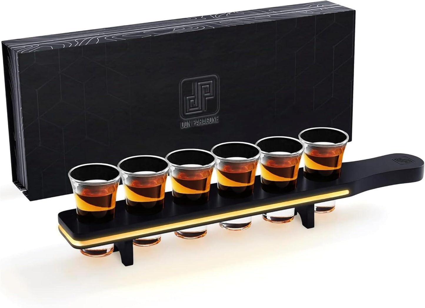 Shot Glasses with LED Tray - Modern Black MDF Serving Set