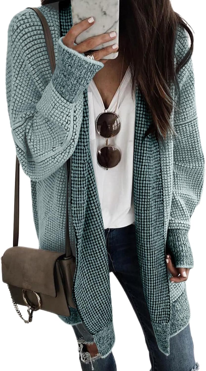 Oversized Checkered Cardigan Sweaters for Women by Sidefeel