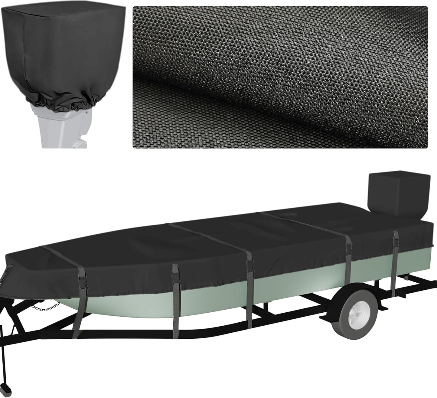 Waterproof Jon Boat Cover 14ft - 16ft with Windproof Straps