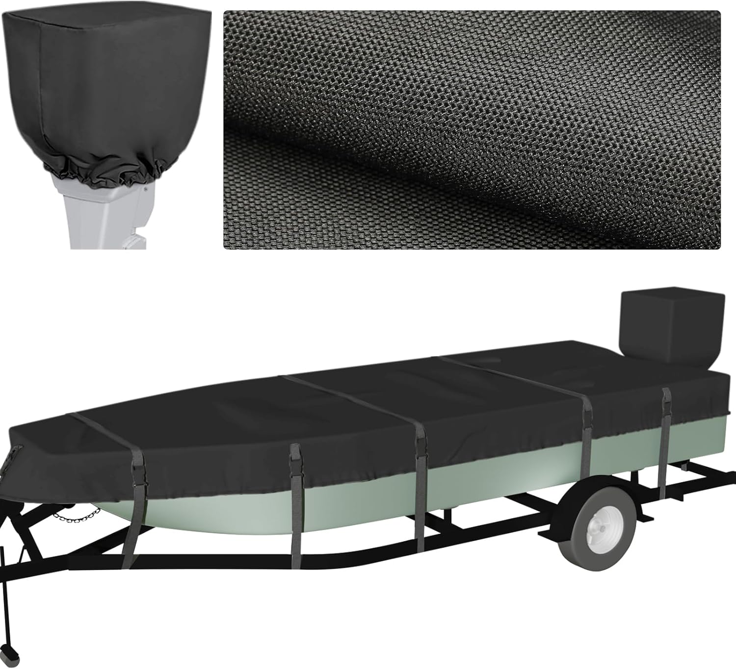 Waterproof Jon Boat Cover 14ft - 16ft with Windproof Straps