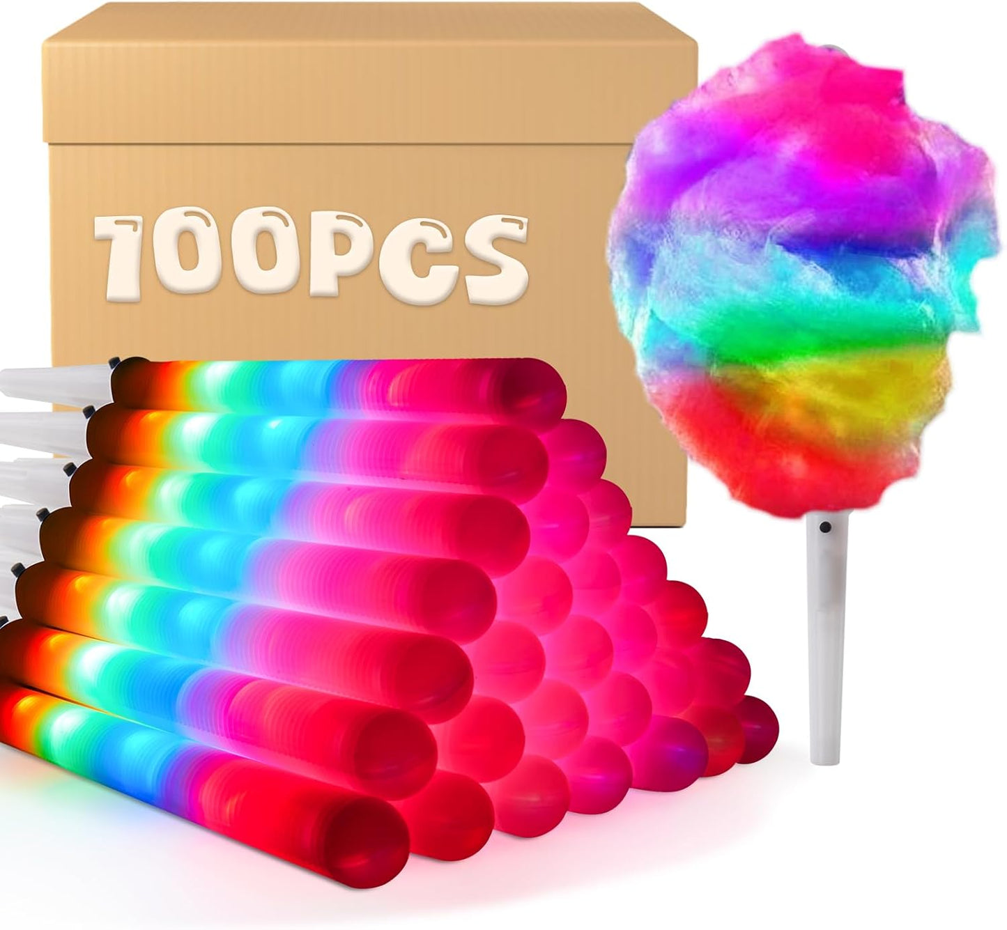100 Pcs LED Cotton Candy Cones for Vibrant Parties and Events