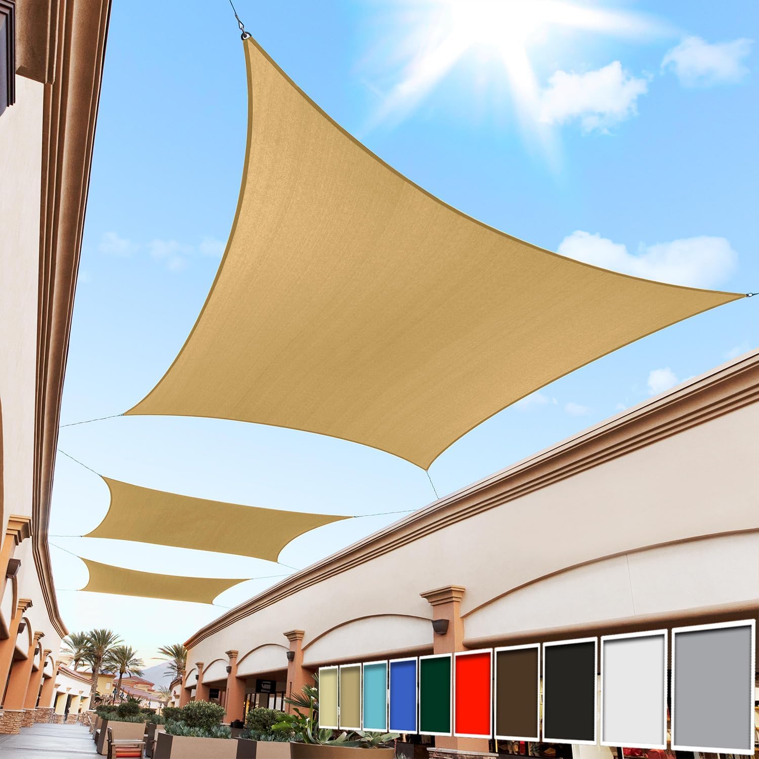 10ft x 20ft Sand Beige Rectangle Sun Shade Sail for Patio Use