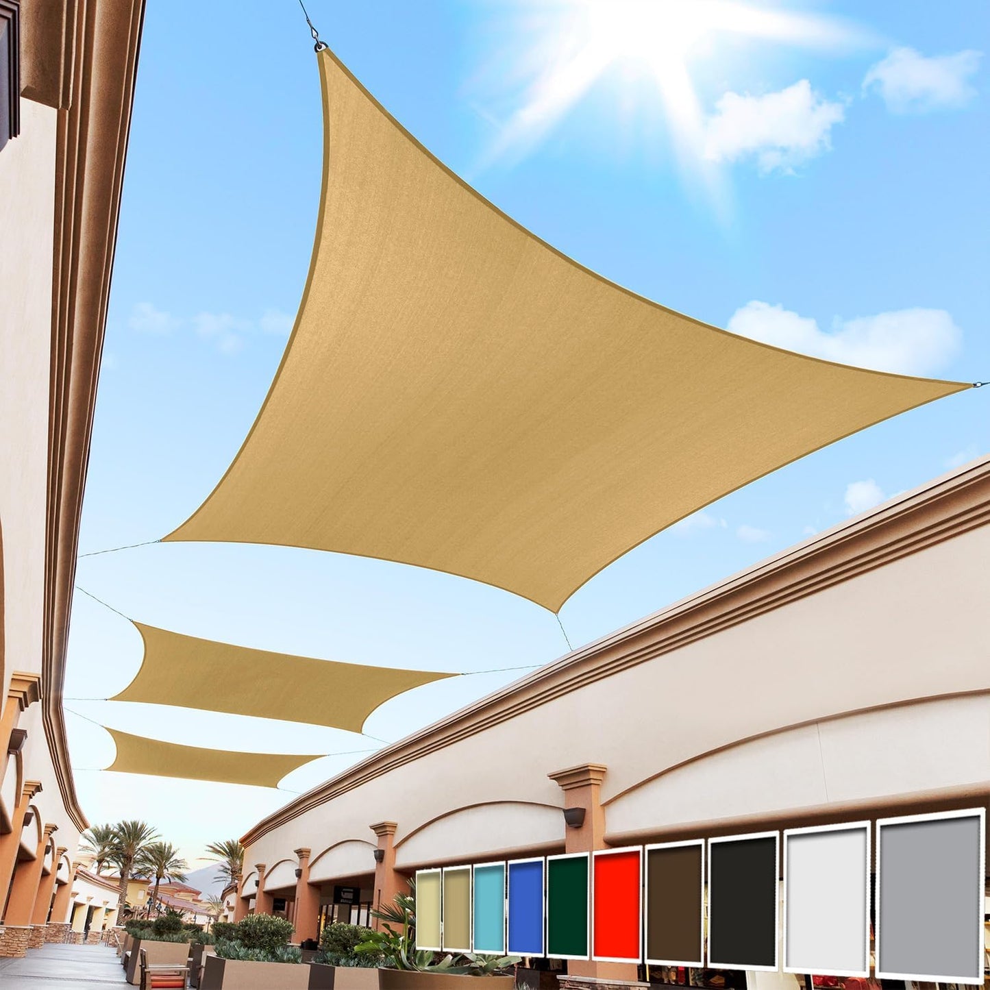 8ft x 10ft Sand Beige Rectangle Sun Shade Sail for Patios