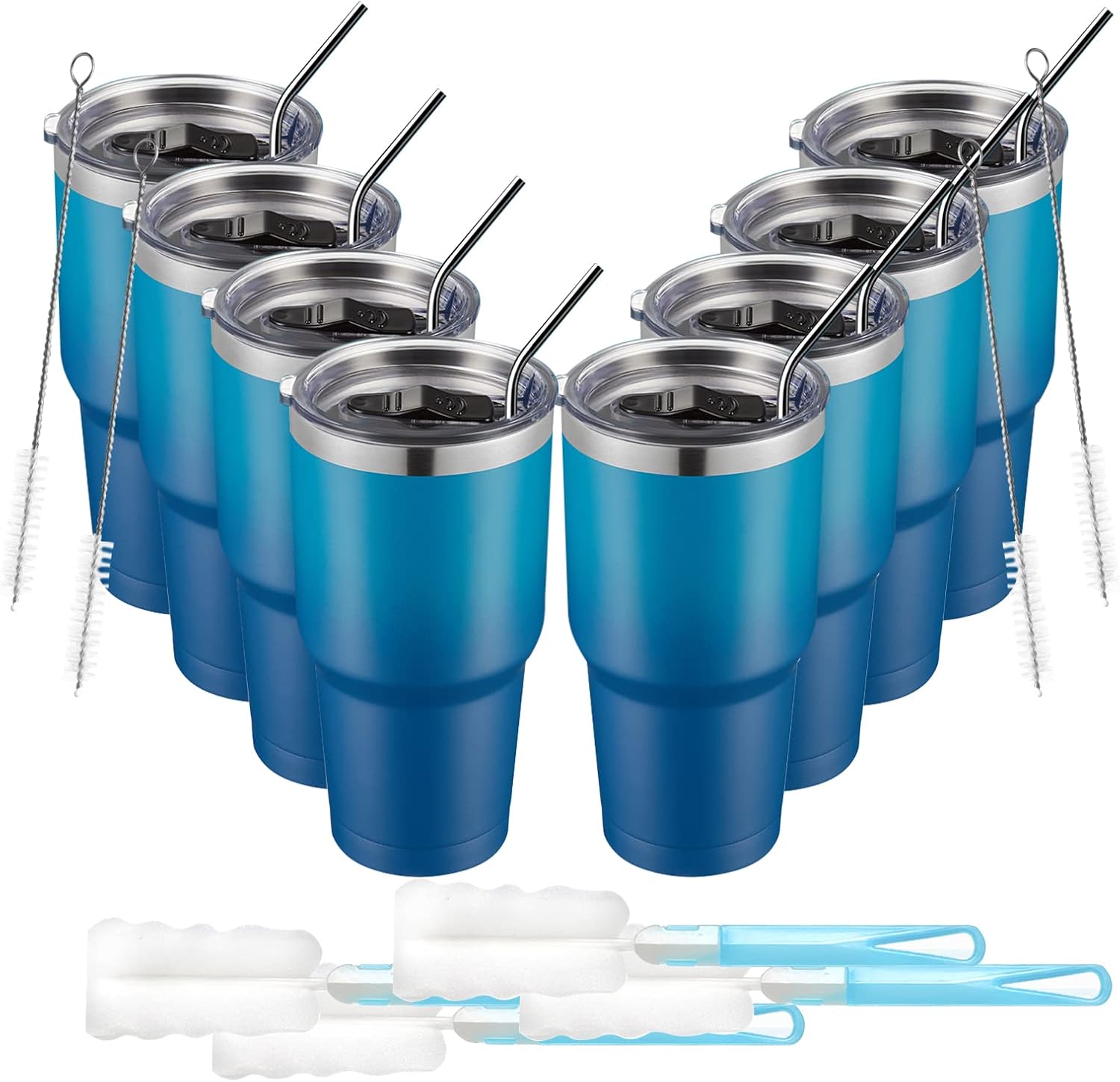 30oz Stainless Steel Tumbler Bulk with Lid and Straw - 8 Pack