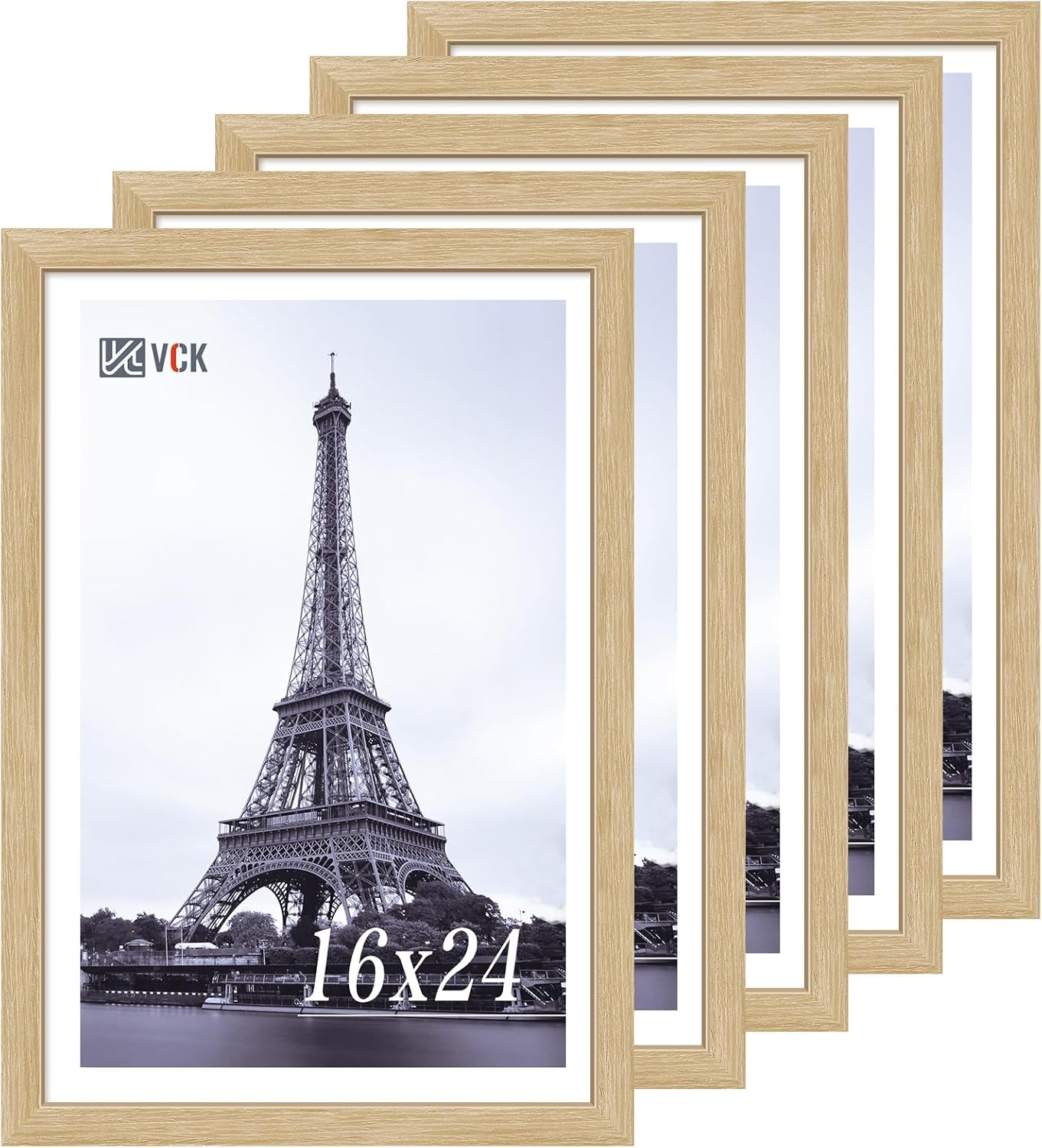 VCK 16x24 Oak Wood Frame for Poster & Picture, 5 Pack