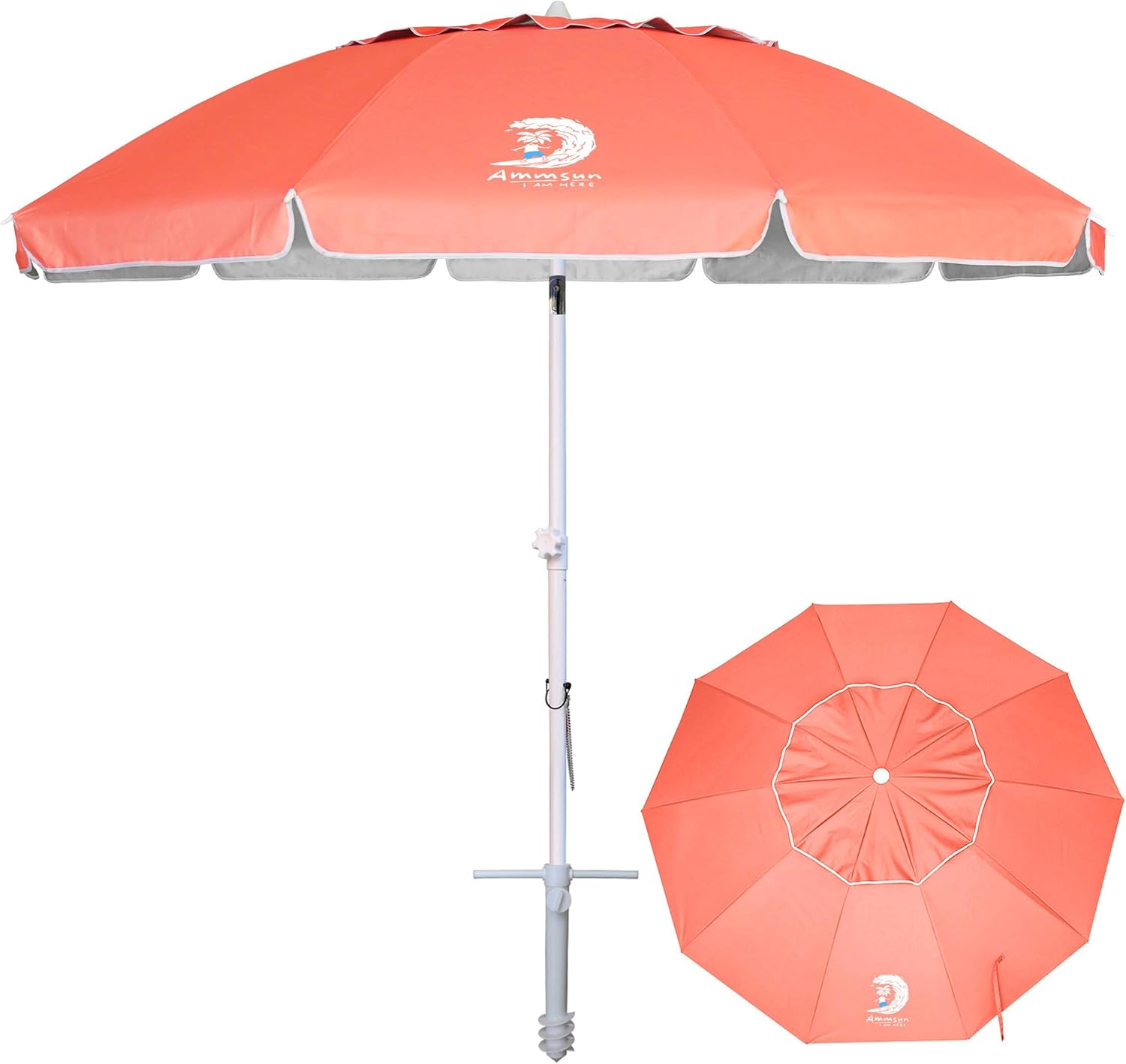 AMMSUN 8 Feet Large Beach Umbrella with UV 50+ Protection