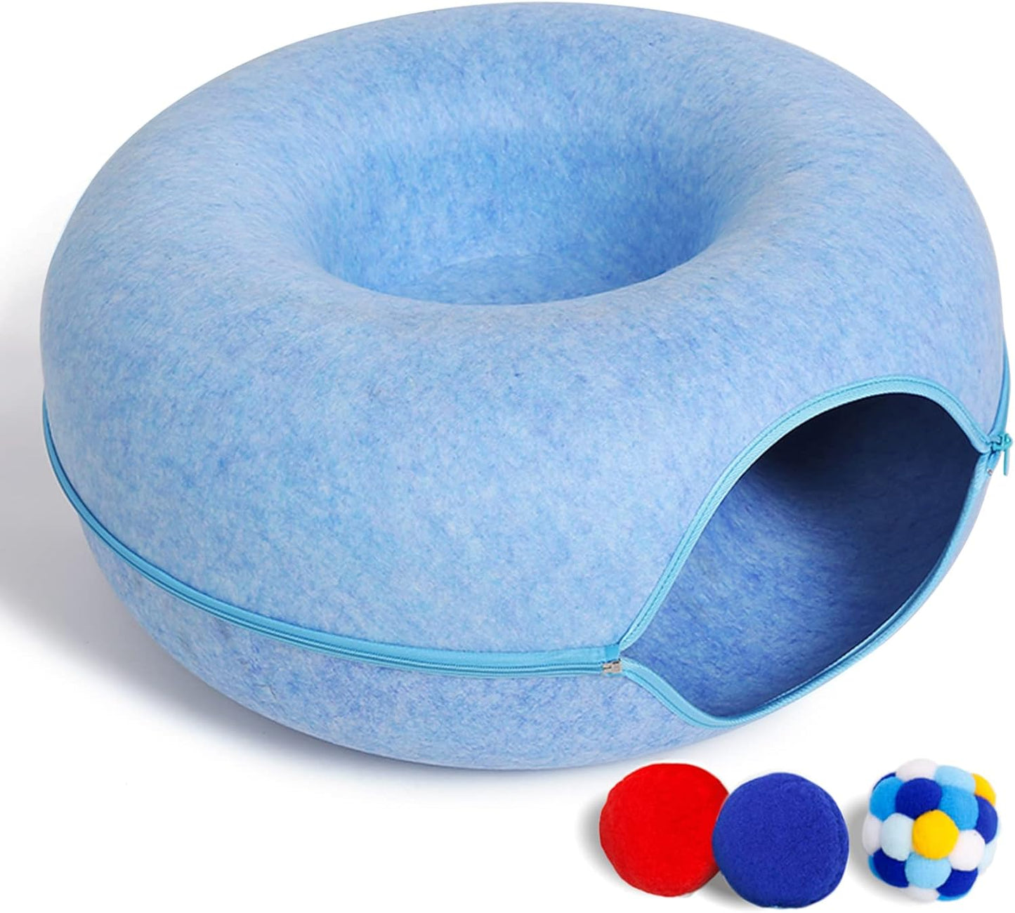 Large Cat Tunnel Bed for Indoor Cats with 3 Toys and Comfort