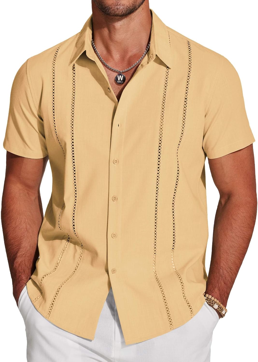 Men's Cuban Guayabera Shirt - Short Sleeve Casual Summer Style