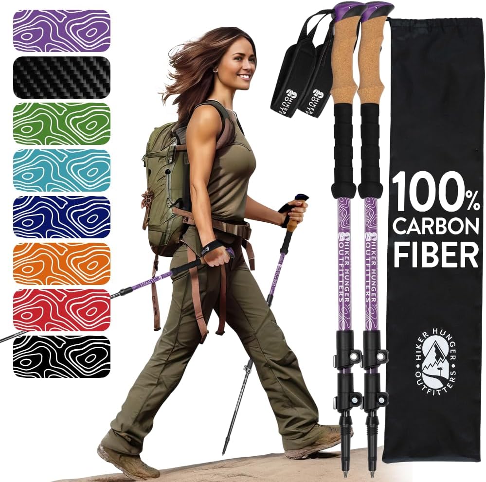 100% Carbon Fiber Trekking Poles - Lightweight Hiking Gear