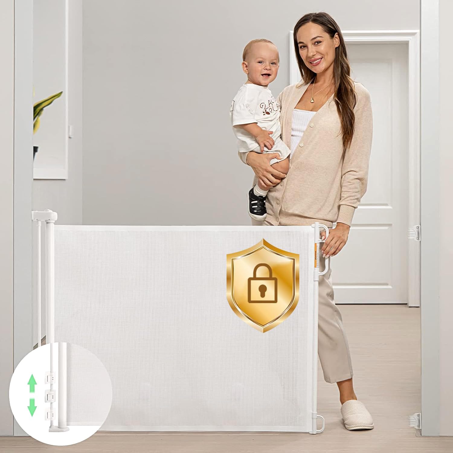 Momcozy Retractable Mesh Gate: 33 Tall, Expands to 55, Versatile Child & Pet Safety