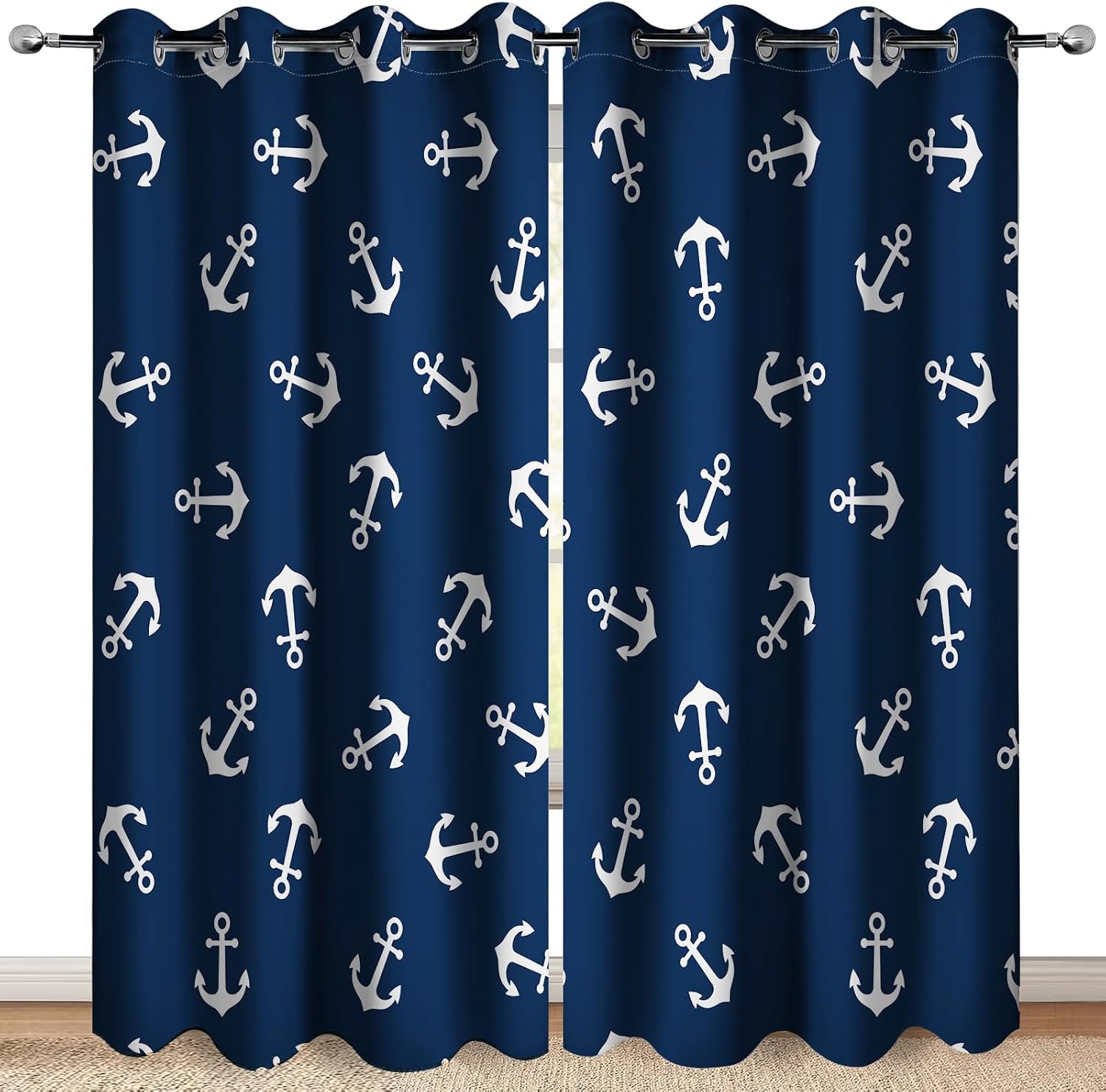 MissHope Nautical Anchor Blackout Curtains for Coastal Decor
