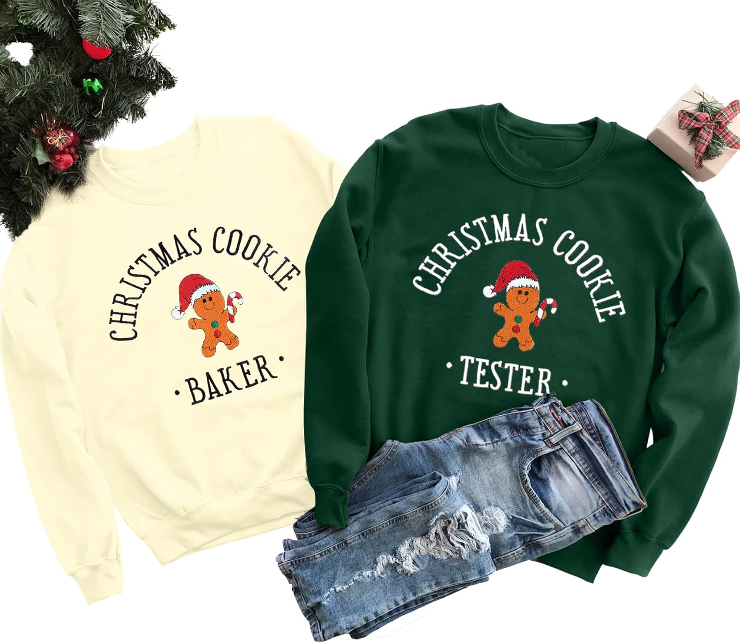 LOTUCY Matching Gingerbread Couple Sweatshirts
