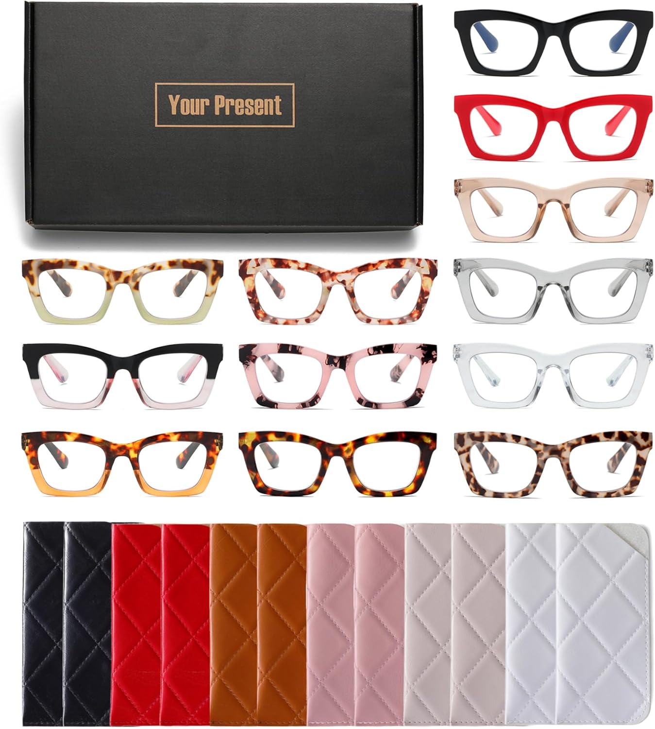 Stylish Oversized Square Reading Glasses with Blue Light Blocking