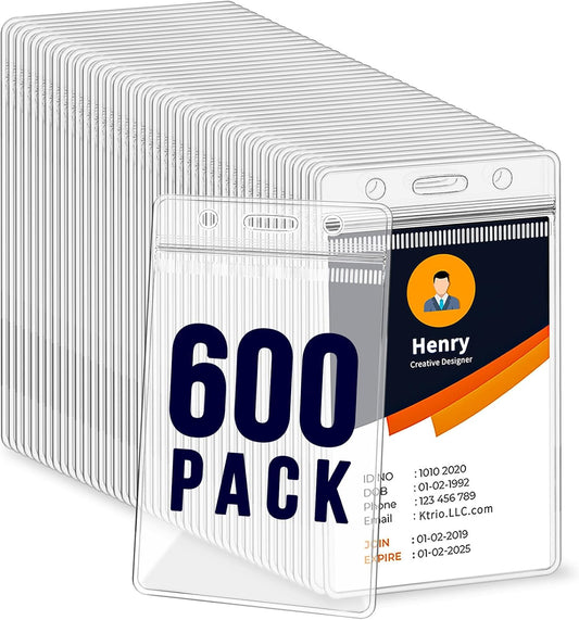 600 Pack Vertical ID Badge Holder for Lanyard - Clear PVC