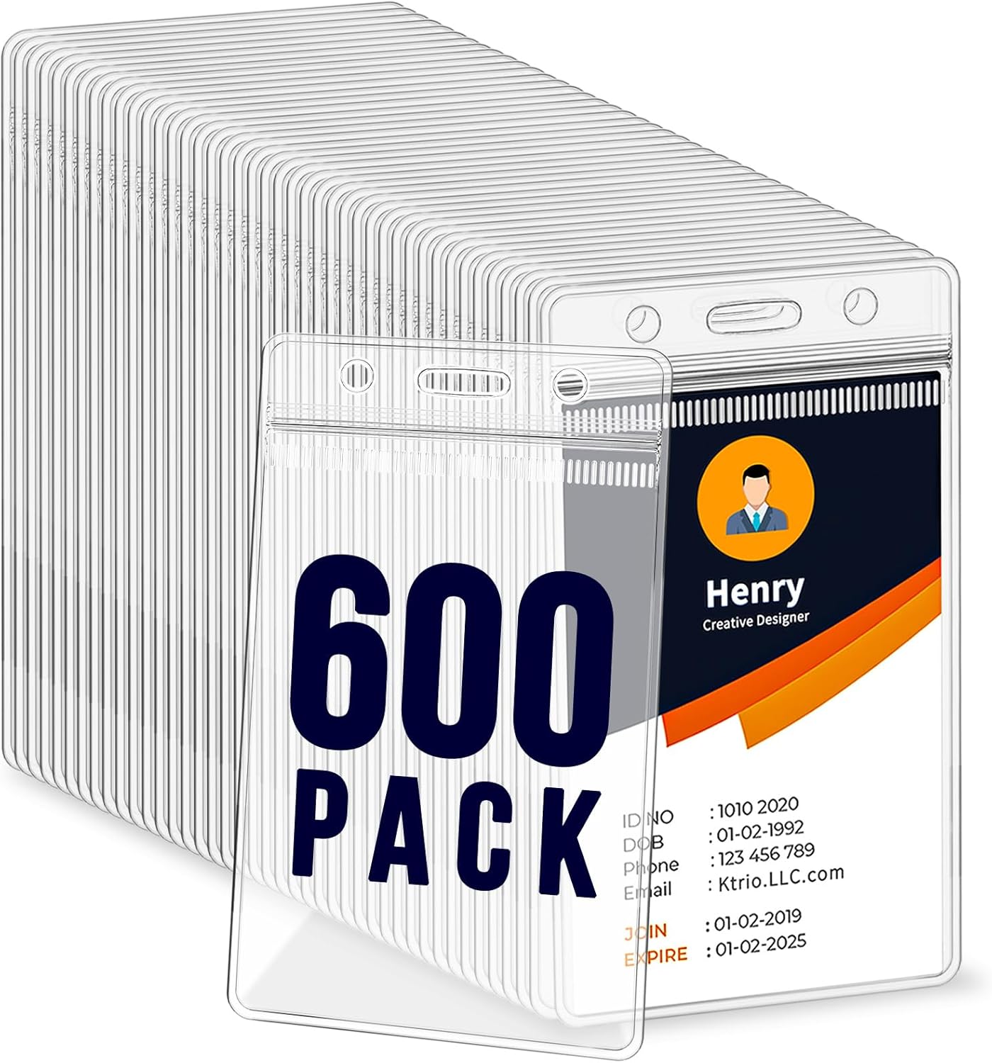 600 Pack Clear Waterproof ID Badge Holders for Nurses & Office