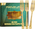 FOCUSLINE 300 Pack Disposable Gold Plastic Forks - Elegant Heavy Duty