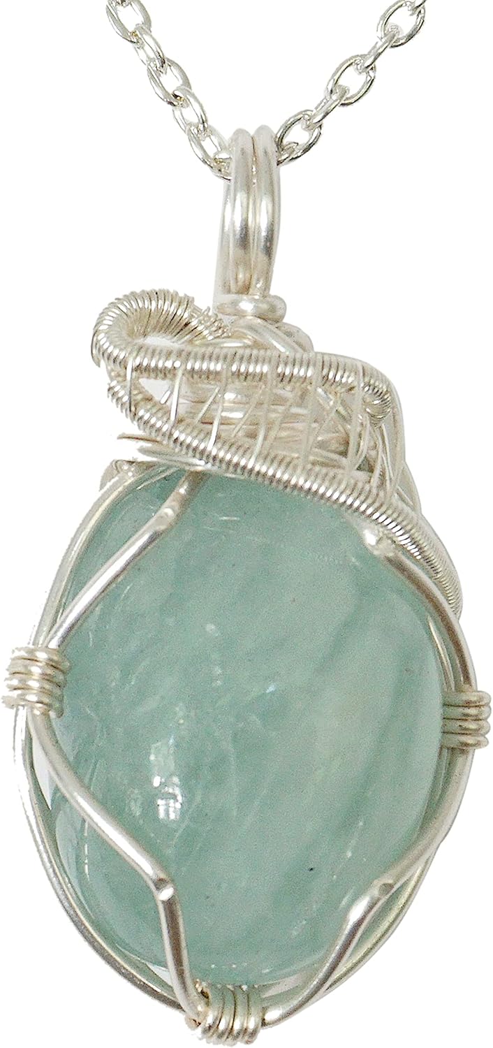 Aquamarine Birthstone Crystal Necklace with Silver Plated Chain