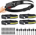 LED Headlamp 5 Pack Rechargeable HeadLamps - Wide Beam, Motion Sensor