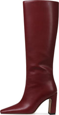 Knee High Boots Square Toe Chunky Heeled Boots - Bold Burgundy