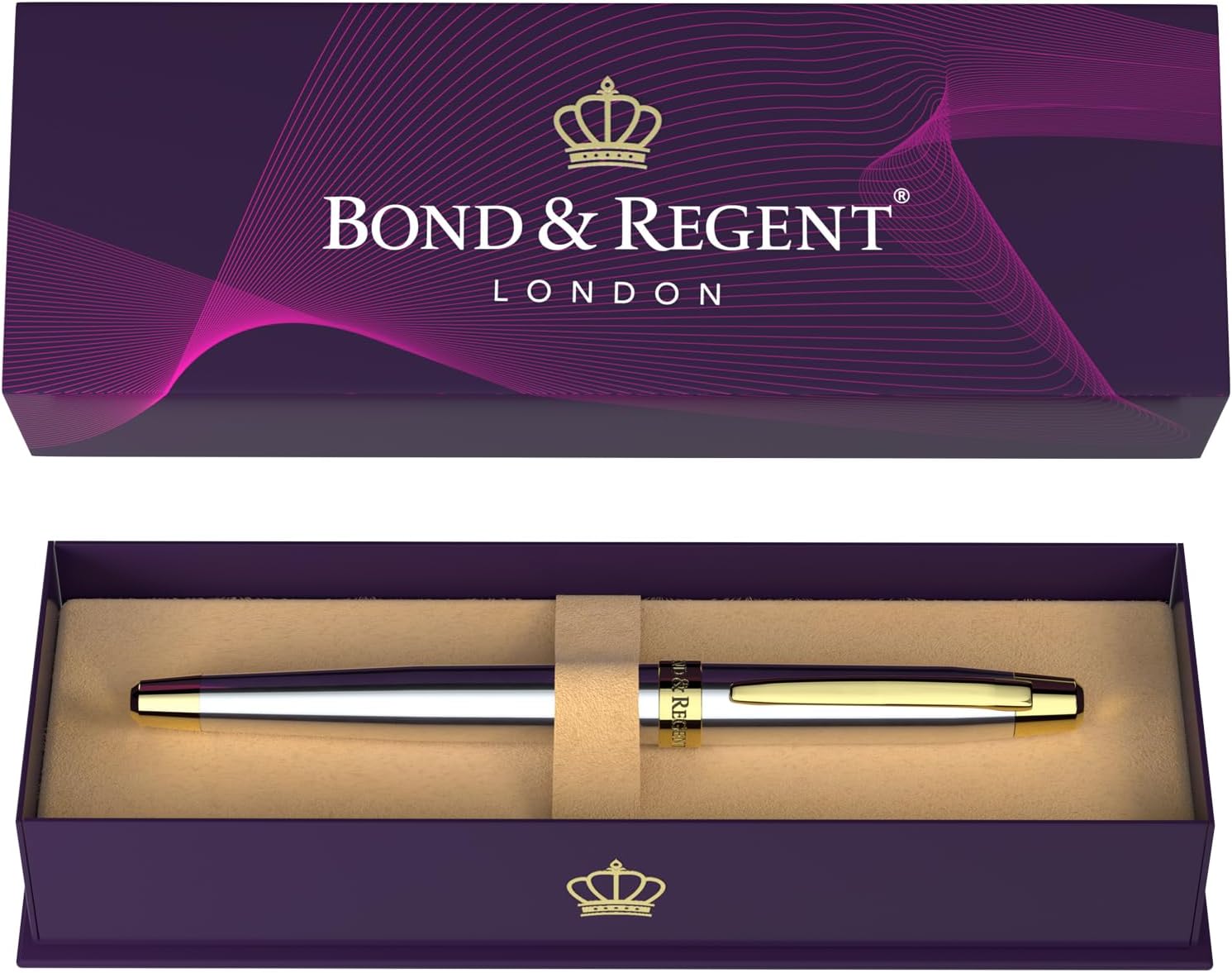 Bond & Regent Silver Chrome Rollerball Pen - Luxury Gift Idea