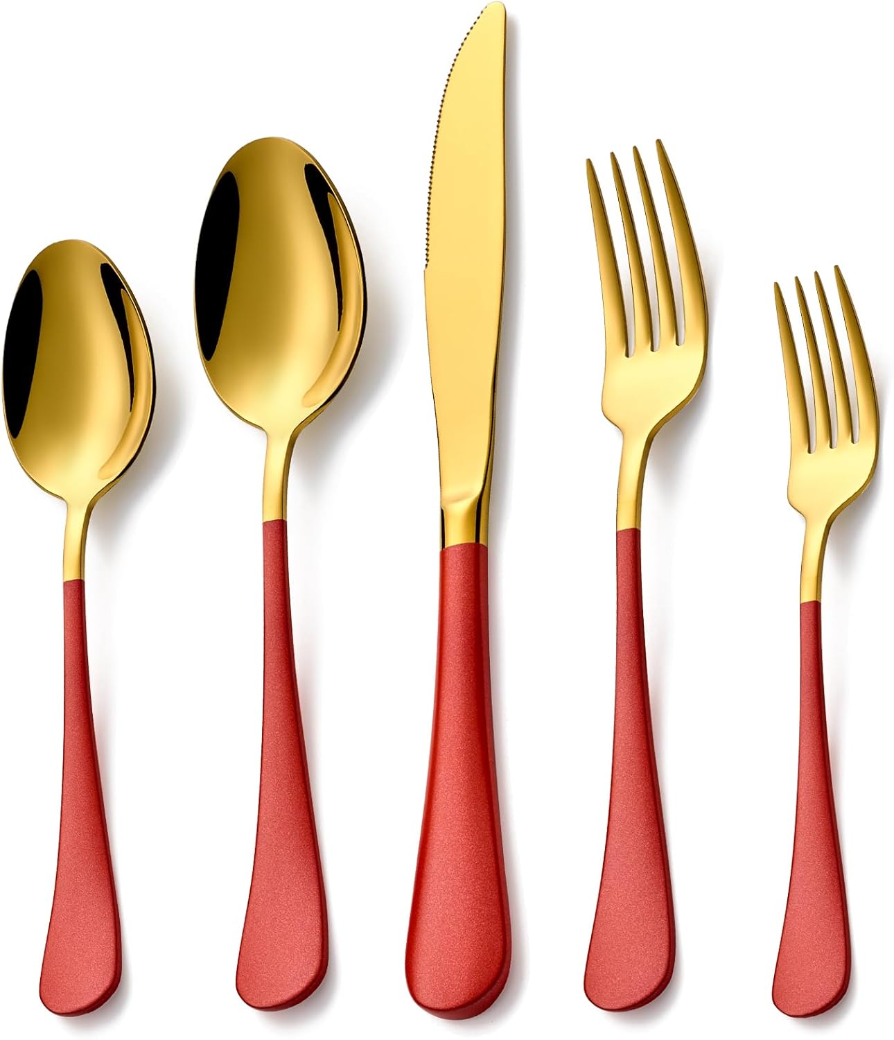 20 Piece Gold and Red Flatware Utensil Set for 4 - Stylish Dining