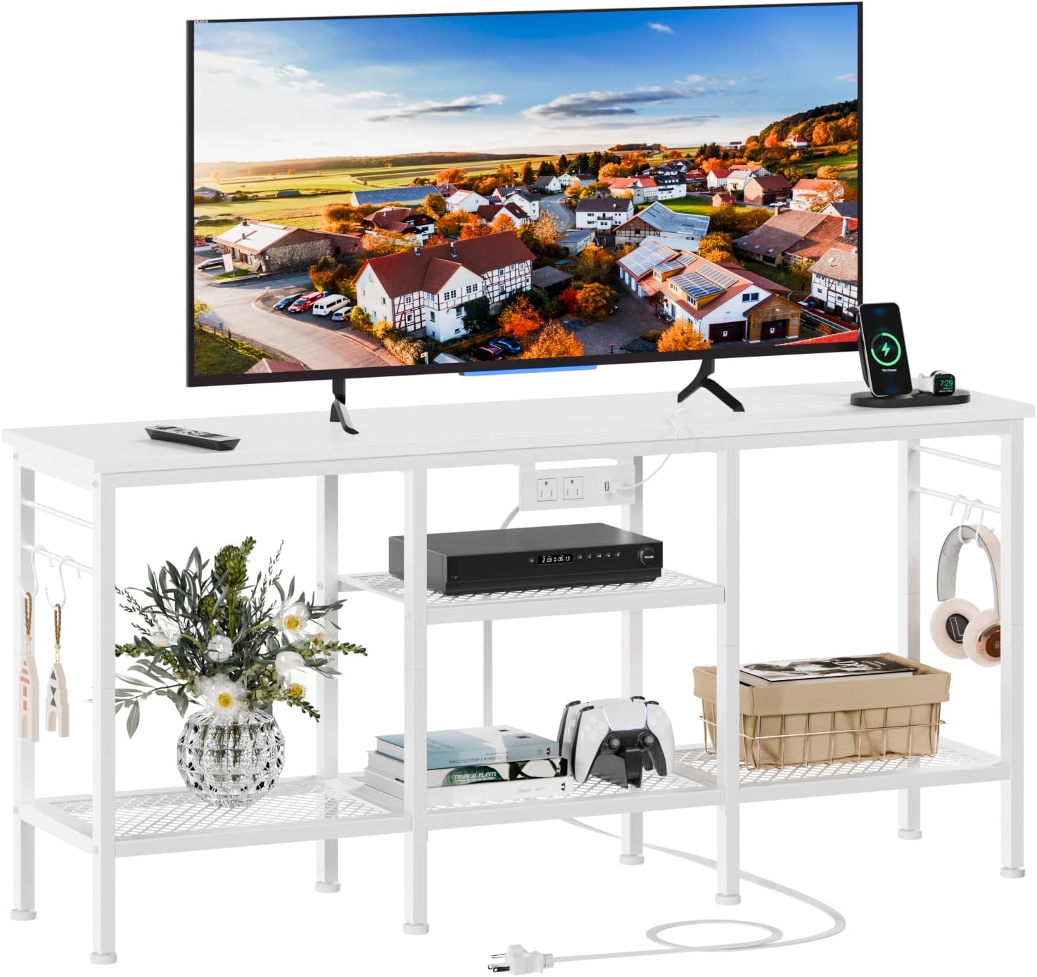 Furologee TV Stand with Power Outlets for TVs up to 55 in