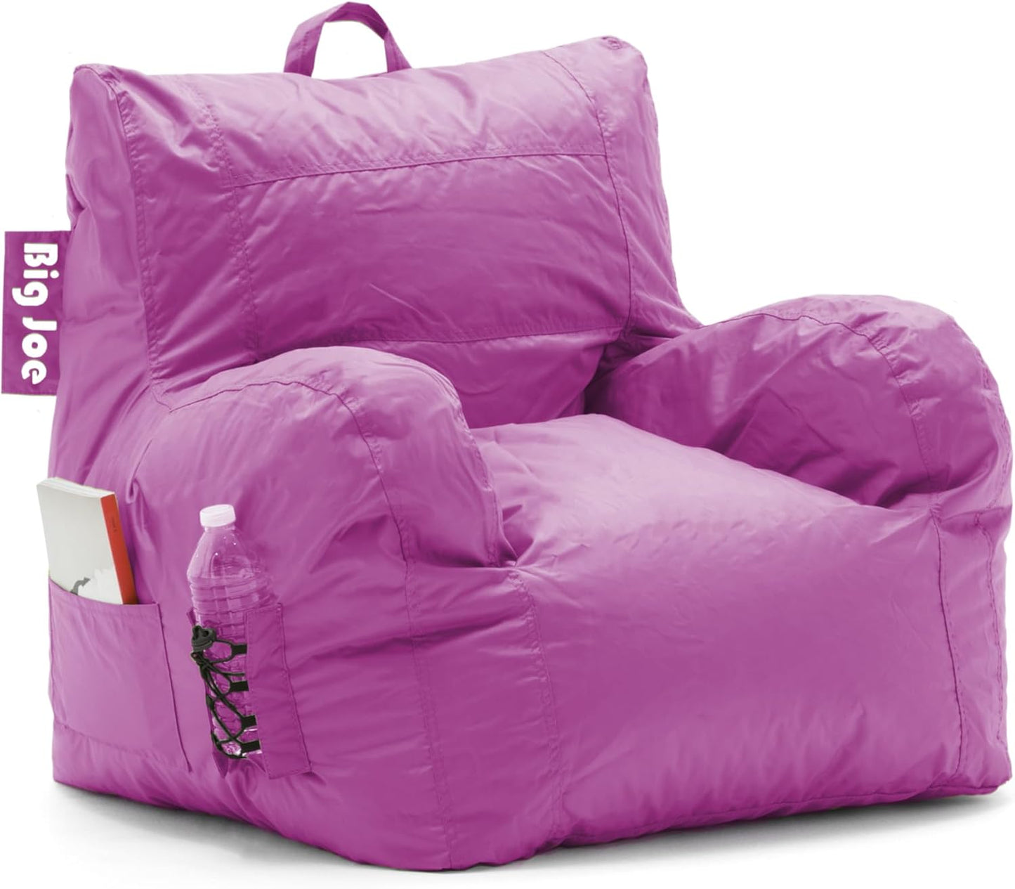 Big Joe Dorm Bean Bag Chair: Radiant Orchid, Drink Holder, Pocket - Comfy 3ft!