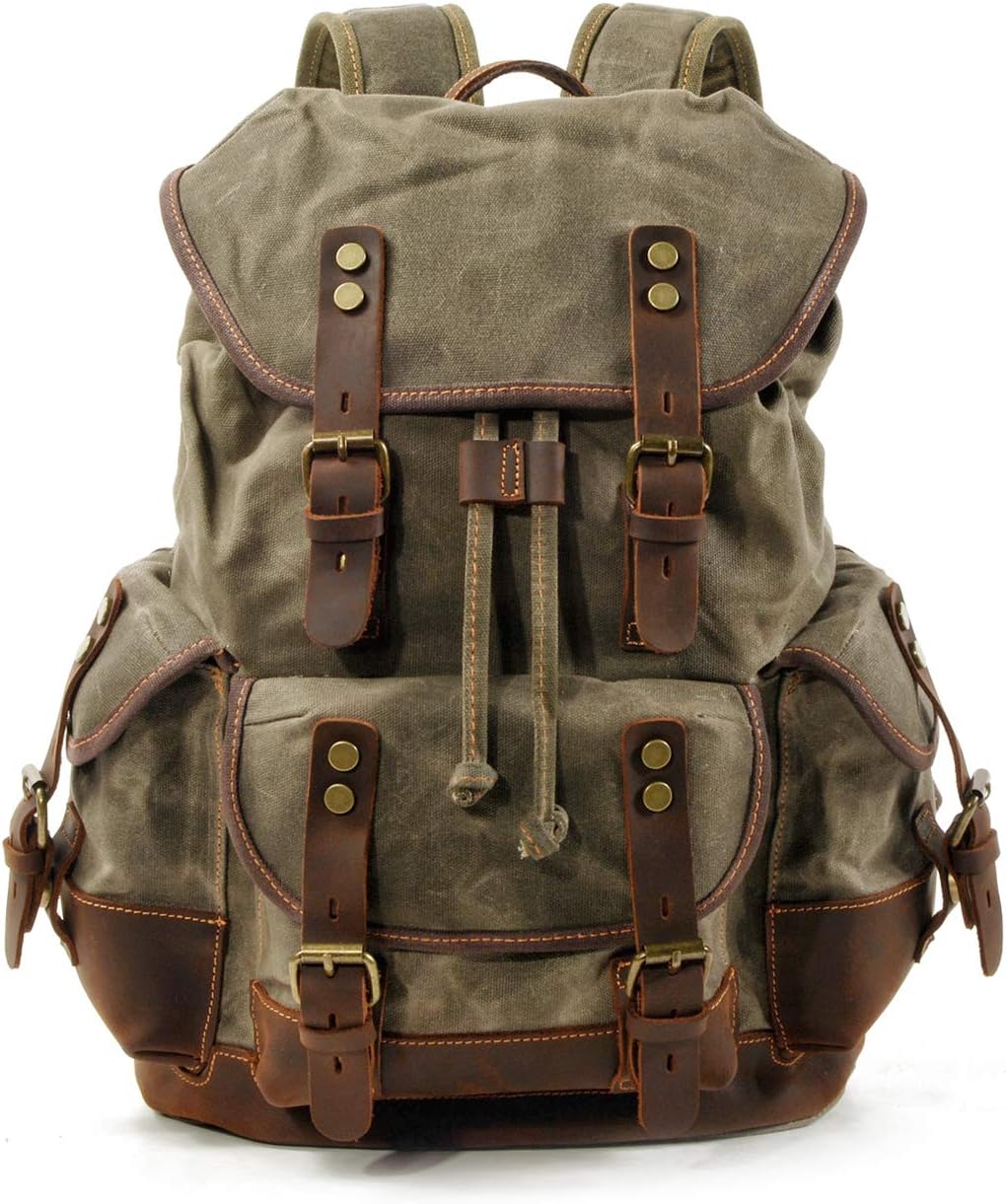 WUDON Men Backpack: Durable Leather & Canvas
