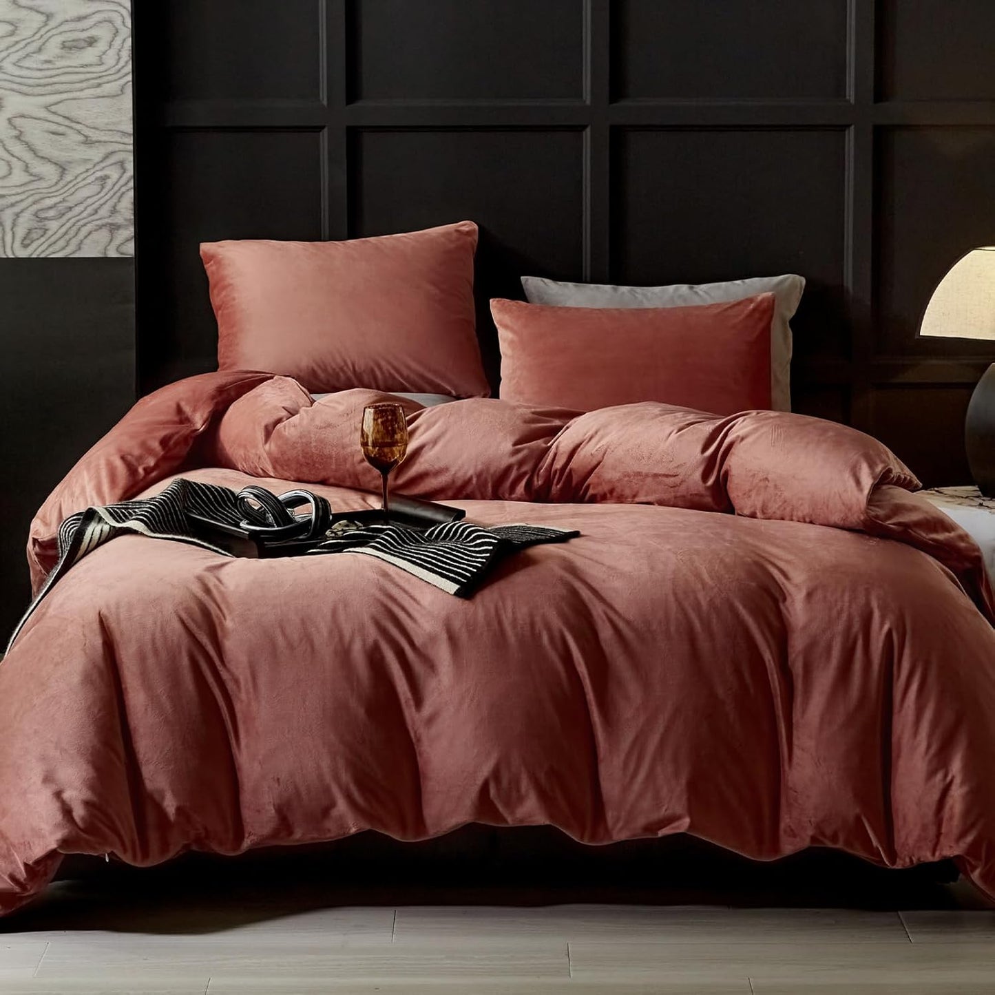 Ultra Soft Blush Pink Velvet Duvet Cover Set for Queen Size