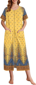 Women Zipper Front Full Length Robe S-4XL - Lightweight Loungewear