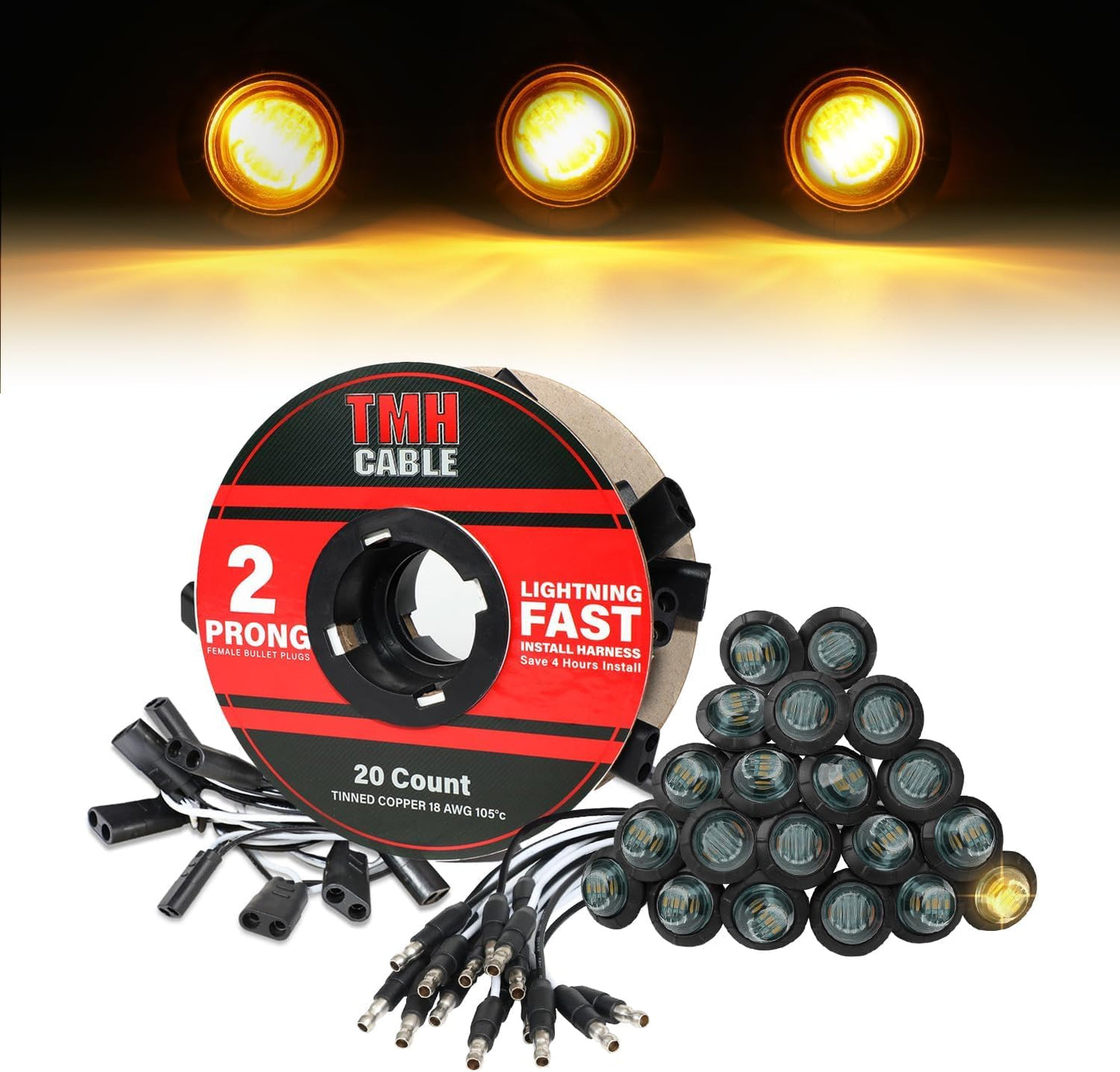 TMH 20 Pcs 3/4 Inch Side Marker Smoked Lens Amber Lights Set