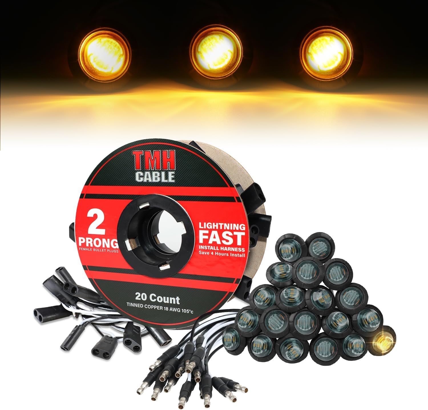 TMH 20 Pcs 3/4 Inch Side Marker Smoked Lens Amber Lights Set