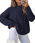 Women's Ribbed Knit Cable Sweater 2025 - Loose Crewneck Pullover