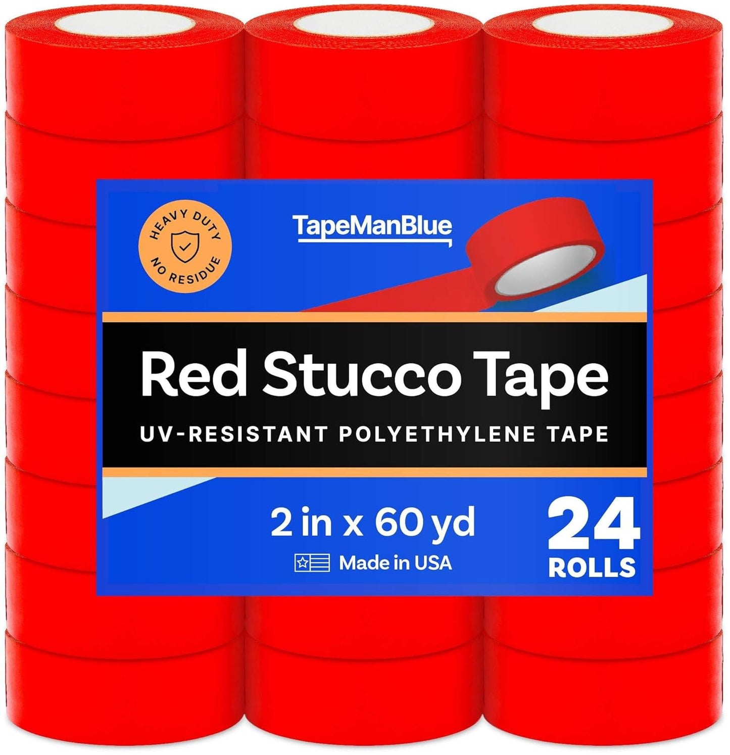 Red Stucco Tape for Construction, 2 inch x 60 Yards, 24 Rolls