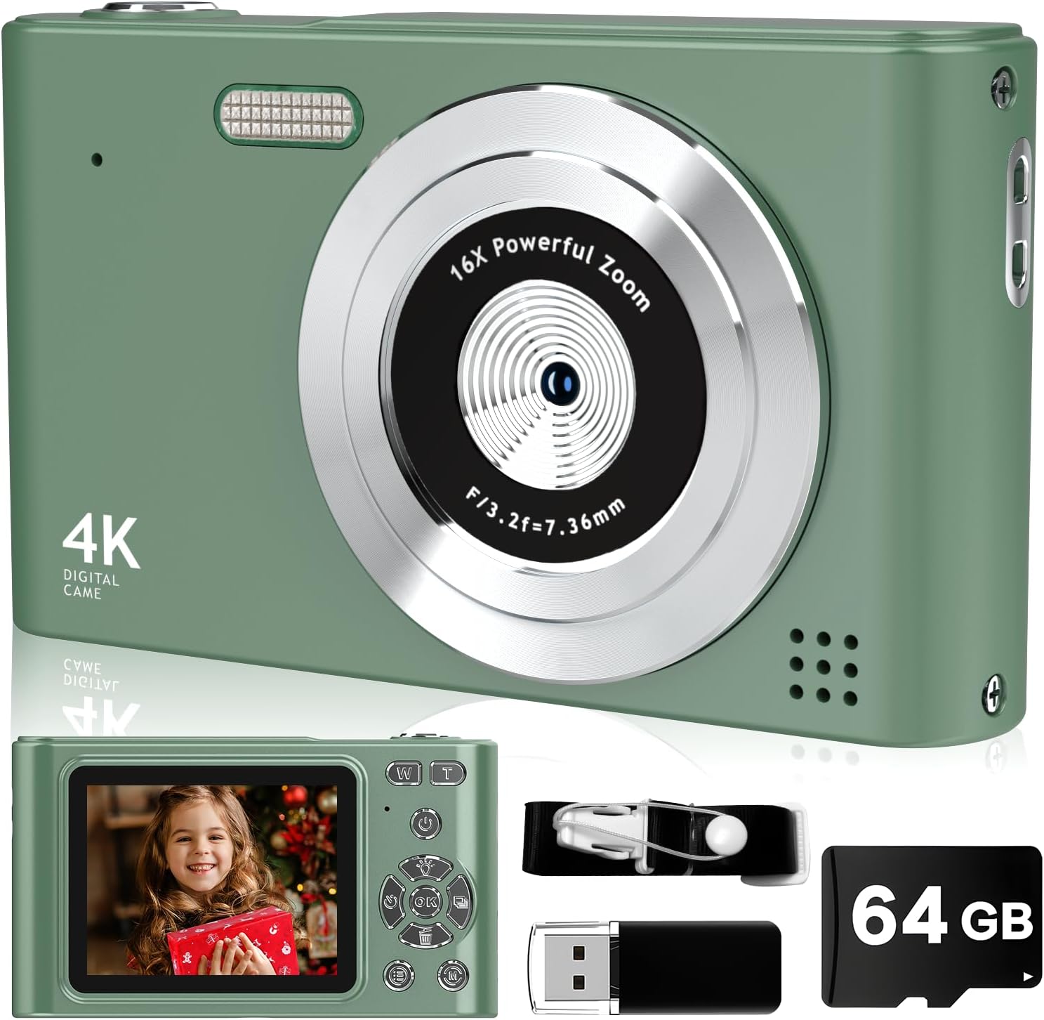 44MP Full HD 1080P Digital Camera for Kids and Teens - Green